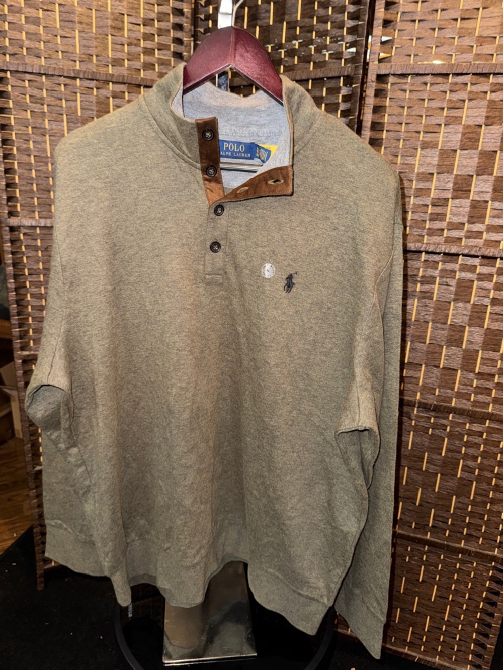 Polo by Ralph Lauren Olive Green Men's Pullover Henley with Contrast Collar